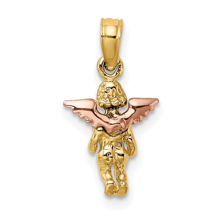 14K Yellow Rose Gold Polished Finish 3-D Guardian Angel Pendant