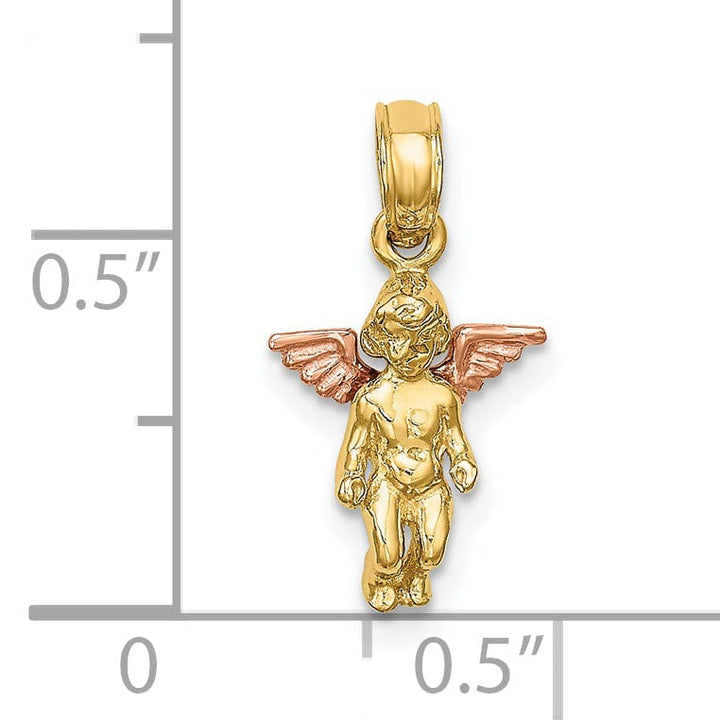 14K Yellow Rose Gold Polished Finish 3-D Guardian Angel Pendant