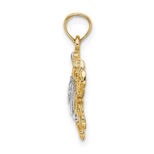 14K Yellow Gold White Rhodium Polished Textured Finish Blue Claw Claw Crab Charm Pendant