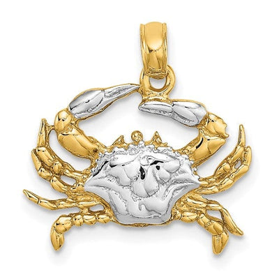 14K Yellow Gold White Rhodium Polished Textured Finish Blue Claw Claw Crab Charm Pendant at $ 162.37 only from Jewelryshopping.com