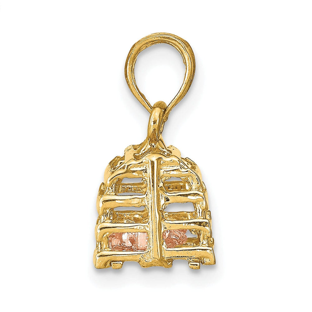 14K Two Tone Gold Polished Finish Moveable 3-Dimensional Pink Lobster In Trap Charm Pendant
