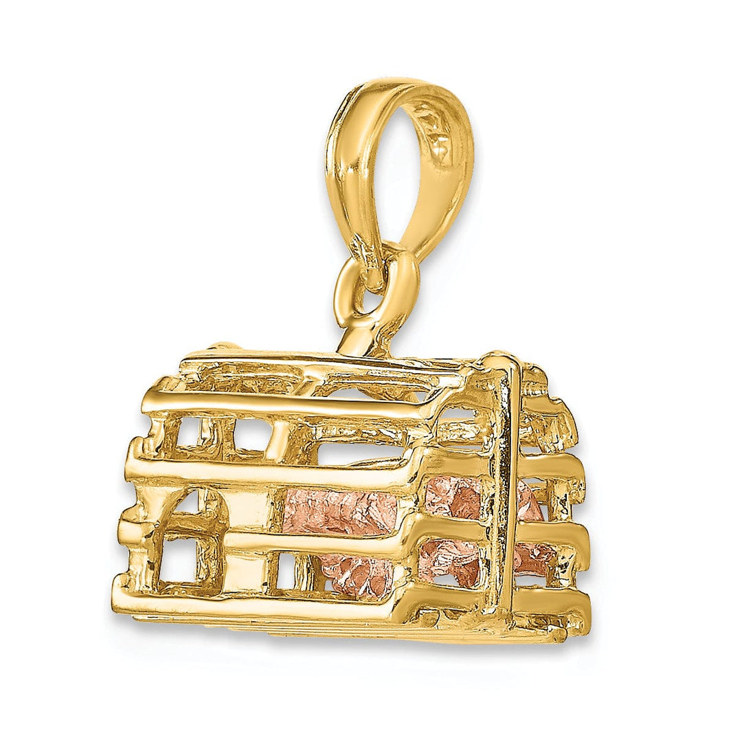 14K Two Tone Gold Polished Finish Moveable 3-Dimensional Pink Lobster In Trap Charm Pendant