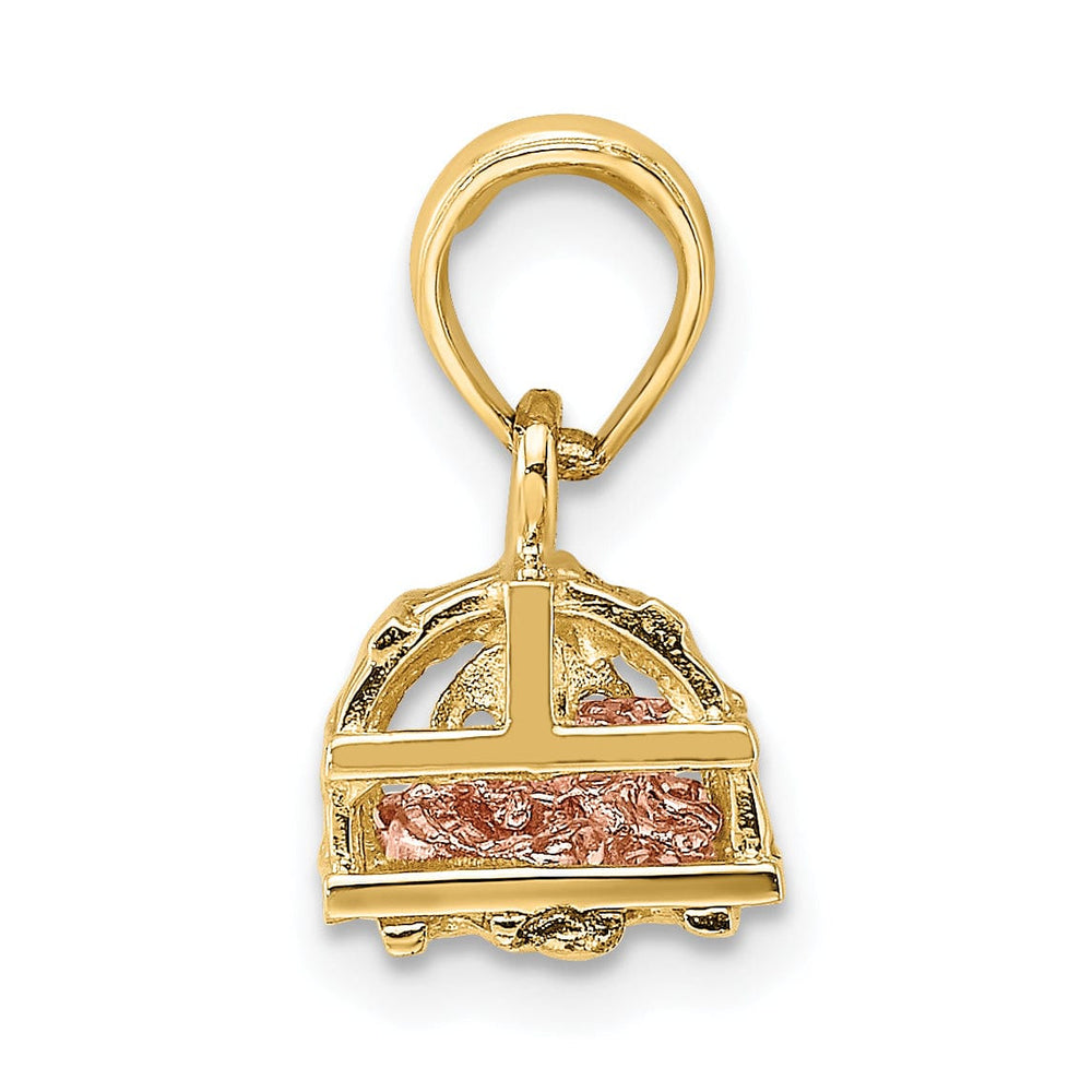 14K Two-Tone Gold Polished Finish Moveable 3-Dimensional Pink Lobster In Trap Charm Pendant