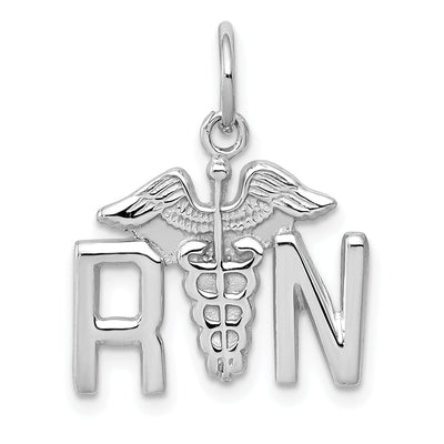 Solid 14k White Gold Polished R.N Charm Pendant