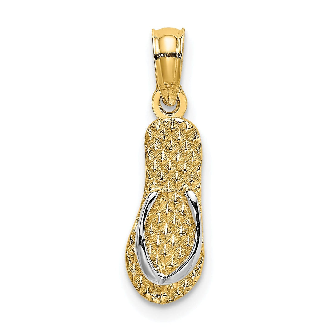 14k Yellow Gold, White Rhodium Textured Polished Finish Reversible HAWAII Single Flip-Flop Sandle Charm Pendant