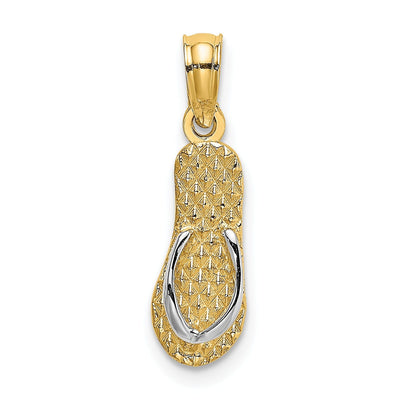 14k Yellow Gold, White Rhodium Textured Polished Finish Reversible HAWAII Single Flip-Flop Sandle Charm Pendant at $ 60.87 only from Jewelryshopping.com