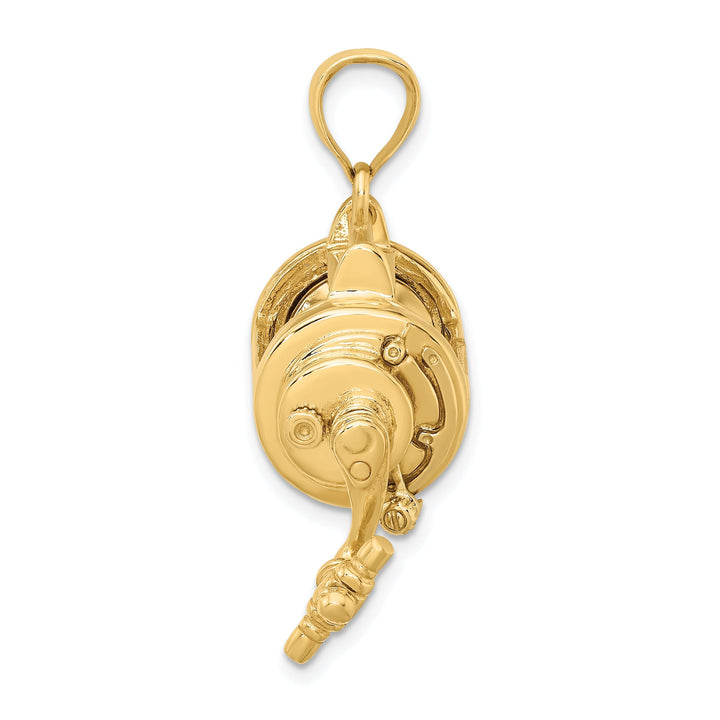 14K Yellow Gold Moveable 3-Dimensional Fishing Reel Pendant