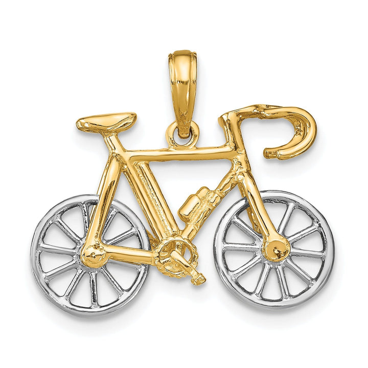 14k Two Tone Gold Polished Finish 3-Dimensional Moveable Ten Speed Bicycle Charm Pendant