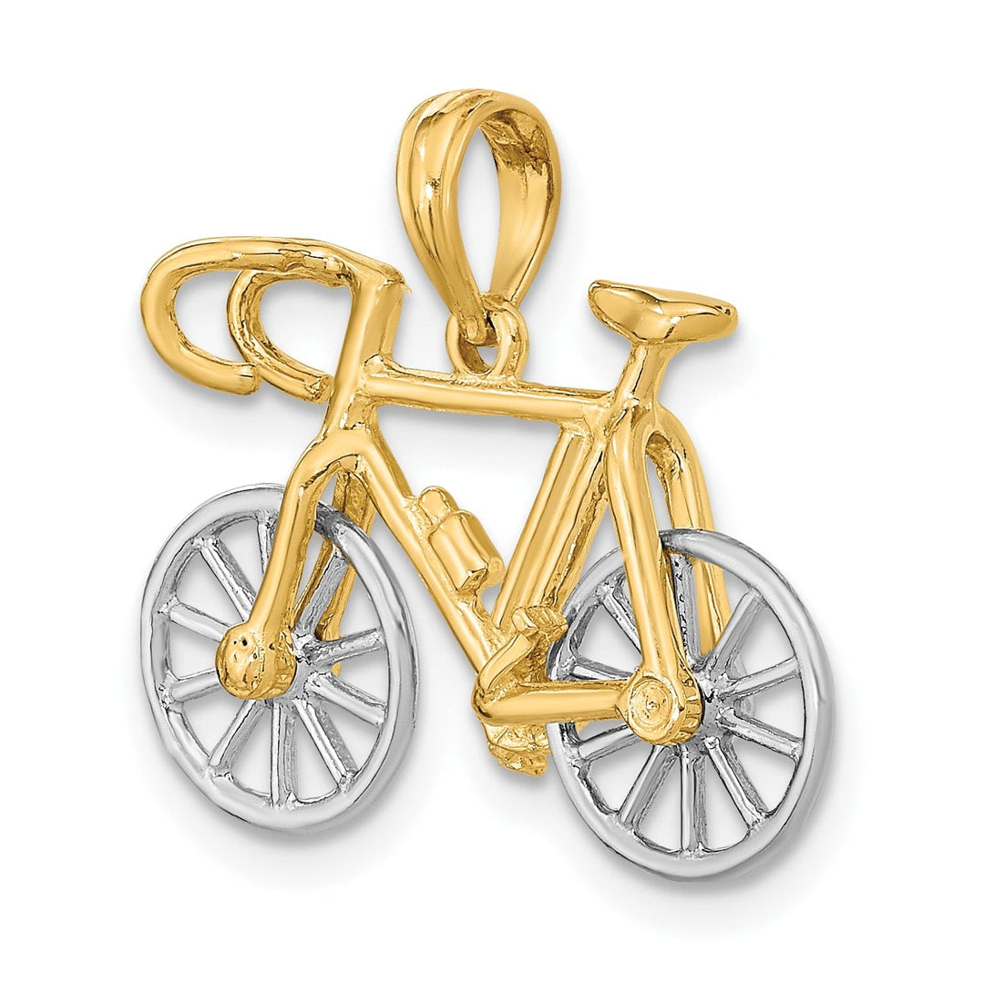 14k Two Tone Gold Polished Finish 3-Dimensional Moveable Ten Speed Bicycle Charm Pendant