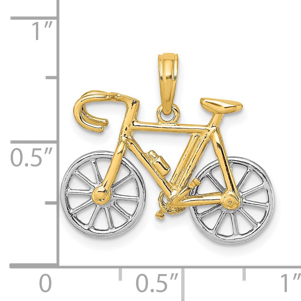 14k Two Tone Gold Polished Finish 3-Dimensional Moveable Ten Speed Bicycle Charm Pendant