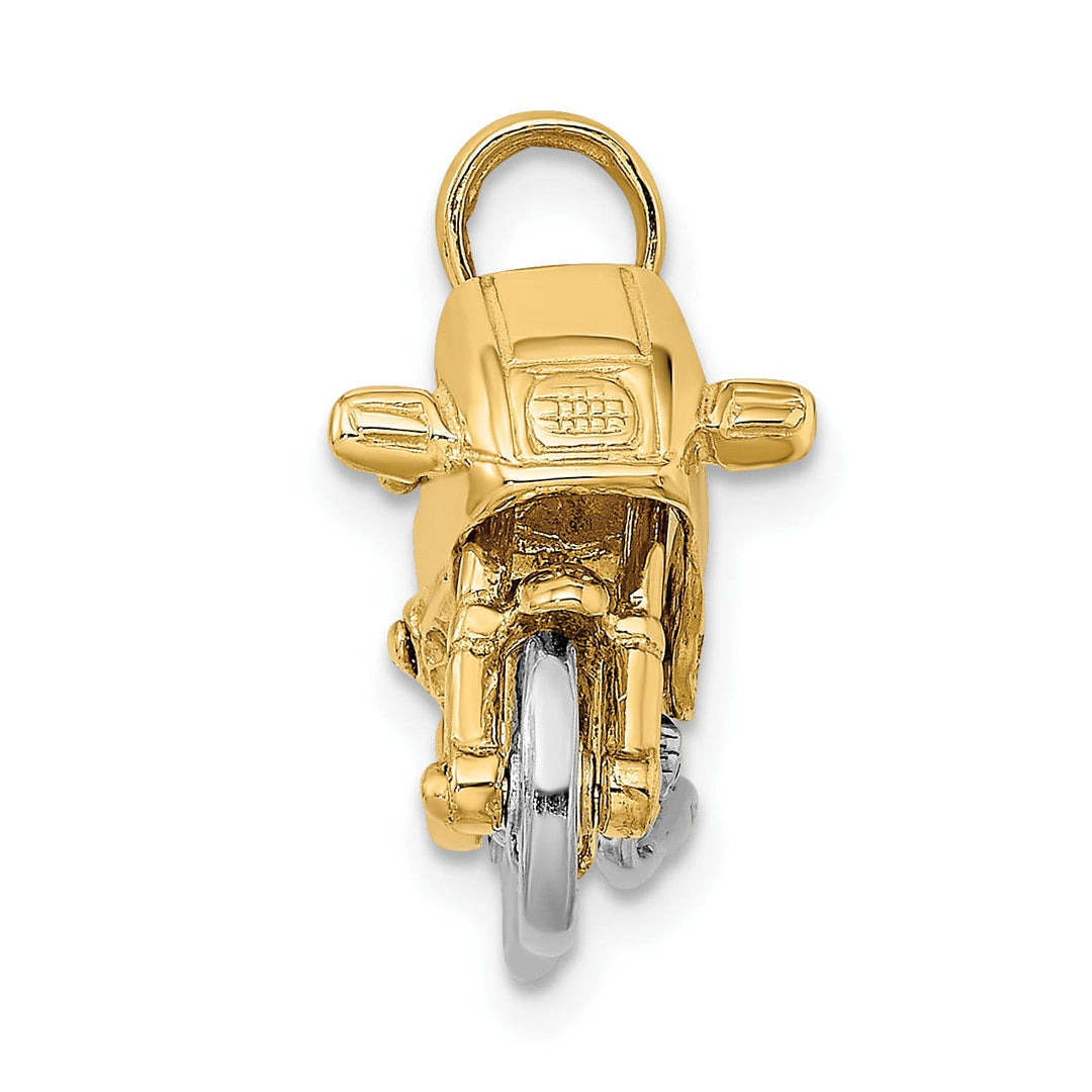 14k Two Tone Gold Polished Finish 3-Dimentional Moveable Motorcycle Charm Pendant