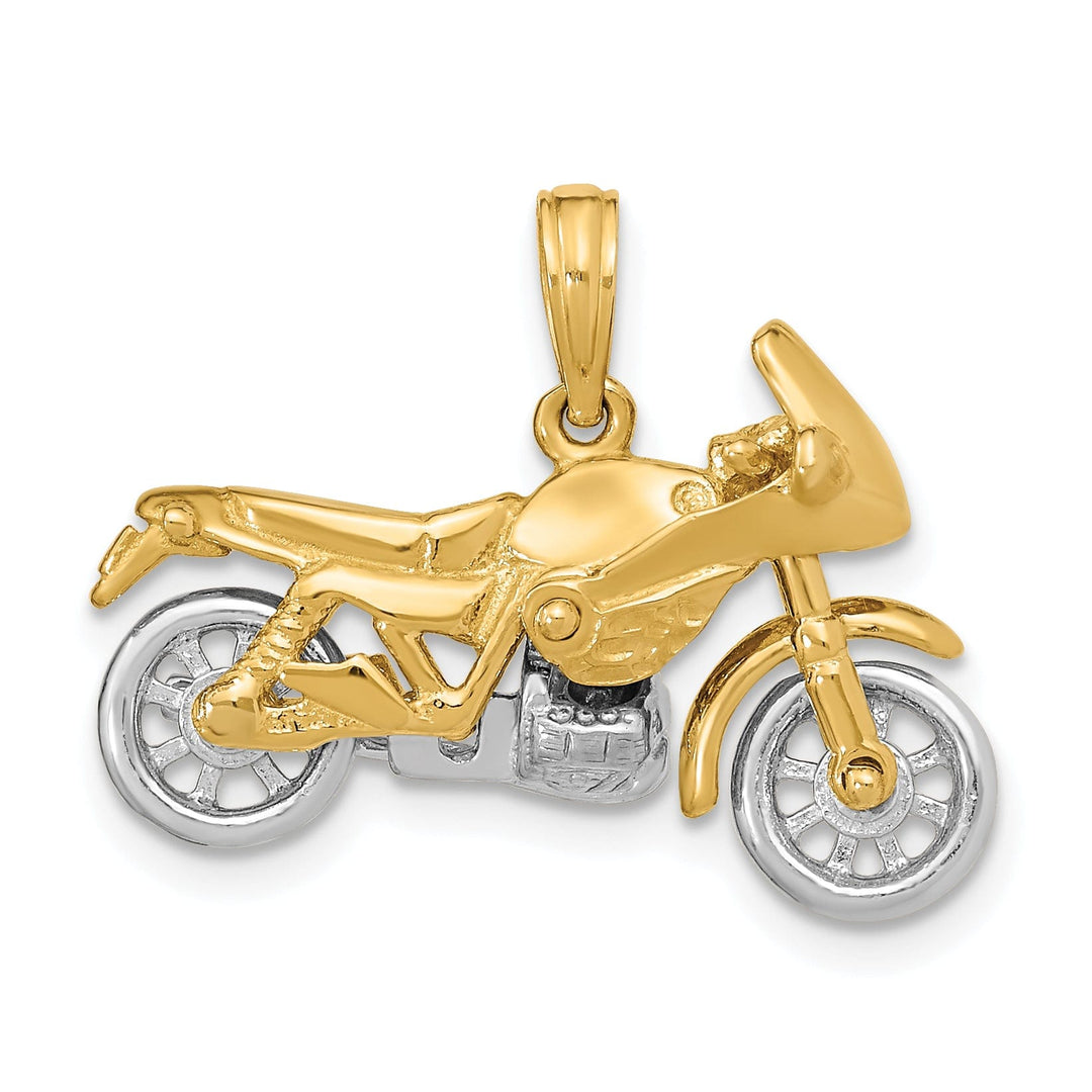 14k Two Tone Gold Polished Finish 3-Dimentional Moveable Motorcycle Charm Pendant