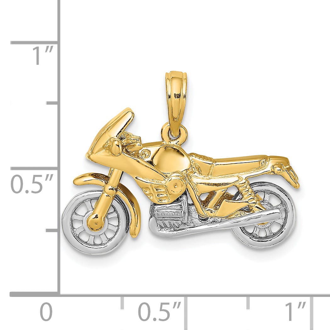 14k Two Tone Gold Polished Finish 3-Dimentional Moveable Motorcycle Charm Pendant