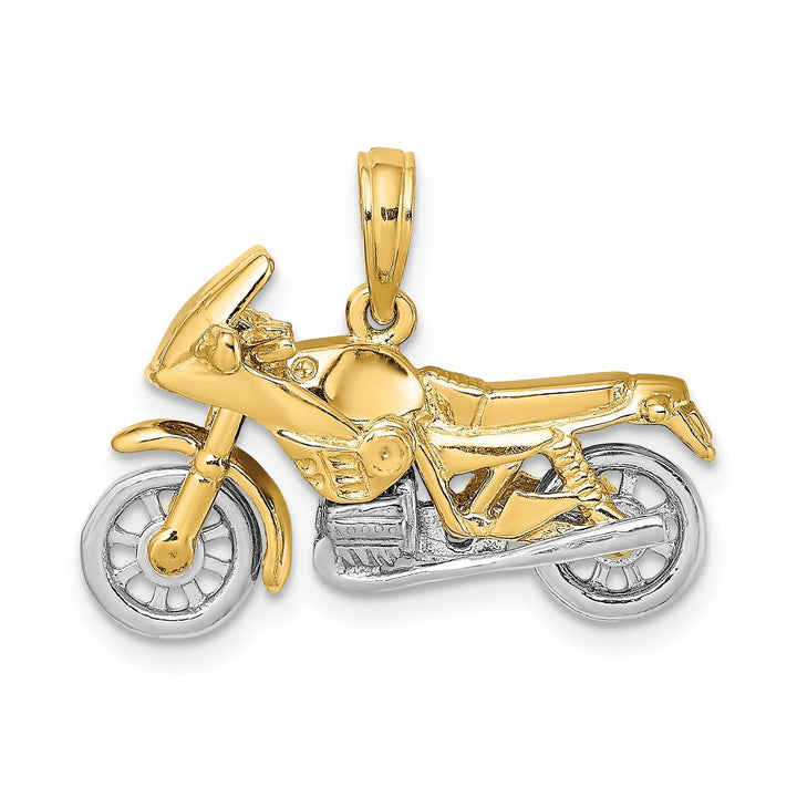 14k Two Tone Gold Polished Finish 3-Dimentional Moveable Motorcycle Charm Pendant