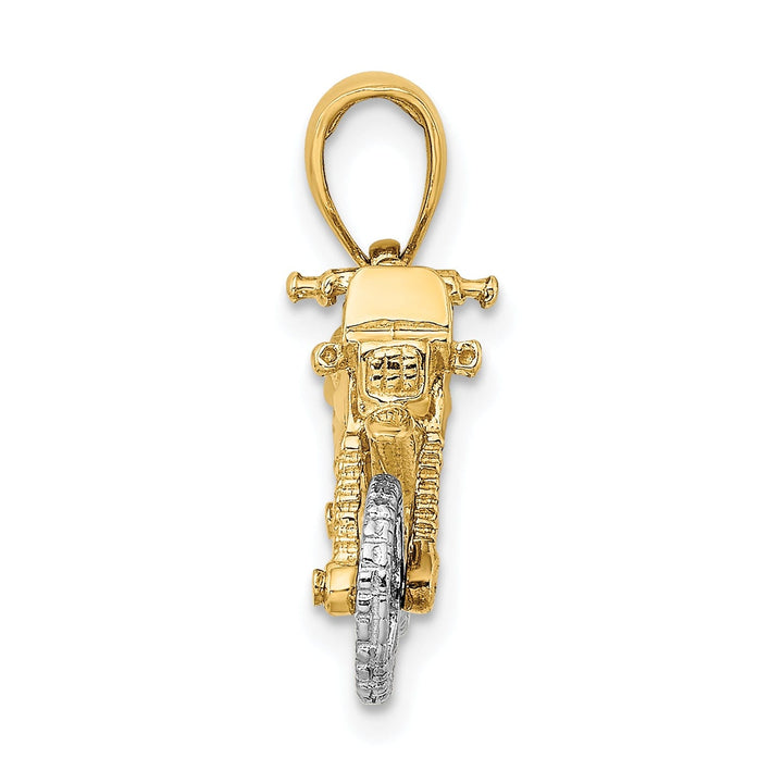 14k Two Tone Gold Polished Finish 3-Dimensional Moveable Dirt Bike Motorcycle Charm Pendant