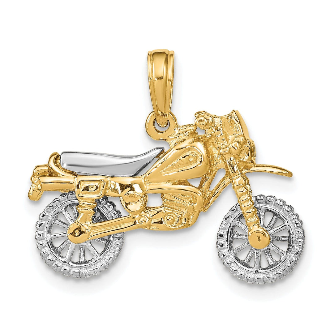 14k Two Tone Gold Polished Finish 3-Dimensional Moveable Dirt Bike Motorcycle Charm Pendant