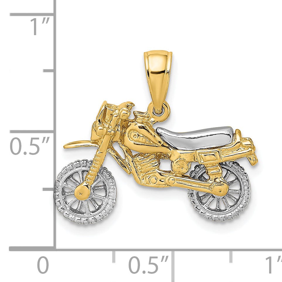 14k Two Tone Gold Polished Finish 3-Dimensional Moveable Dirt Bike Motorcycle Charm Pendant