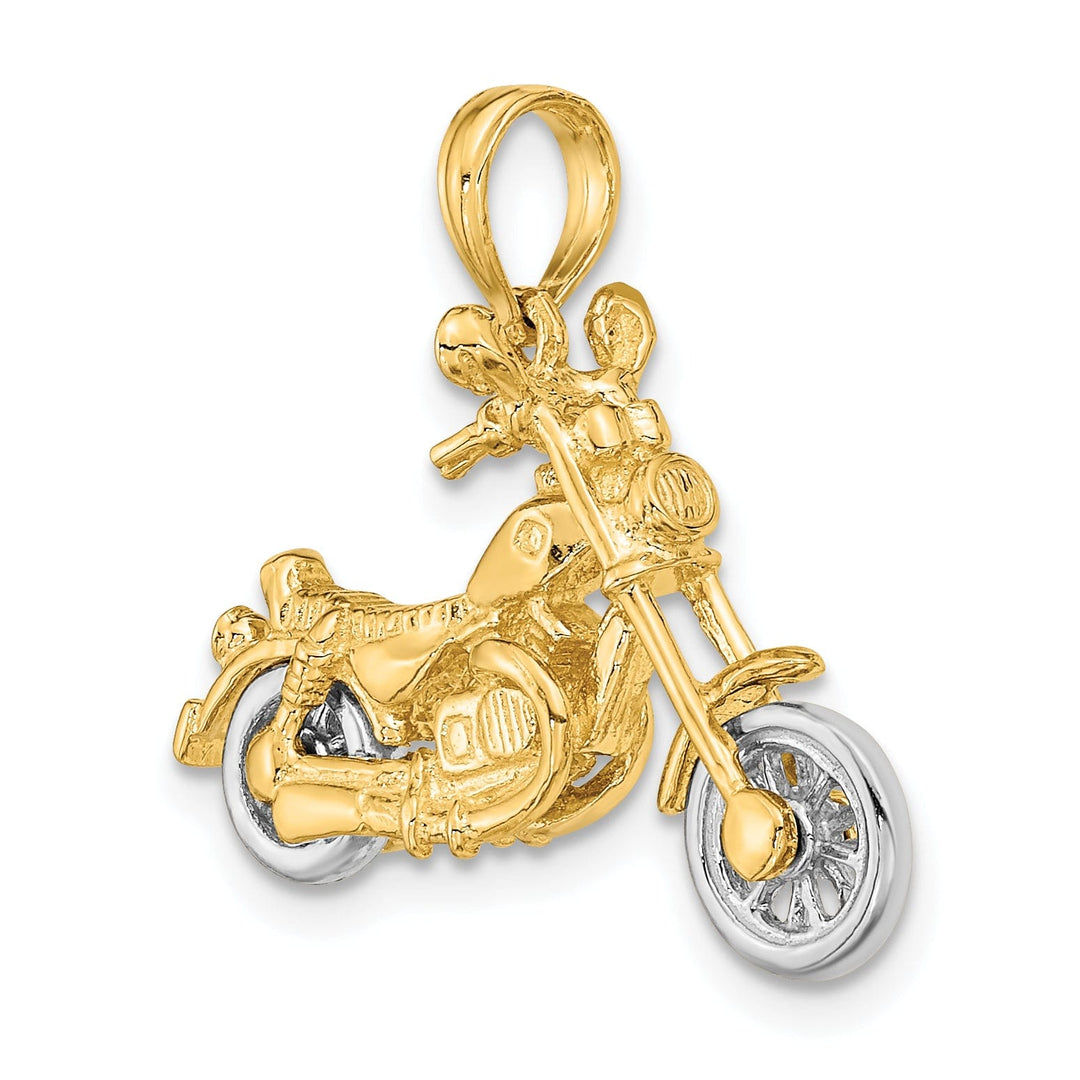 14k Two Tone Gold Polished Finish 3-Dimensional Moveable Chopper Bike Motorcycle Charm Pendant