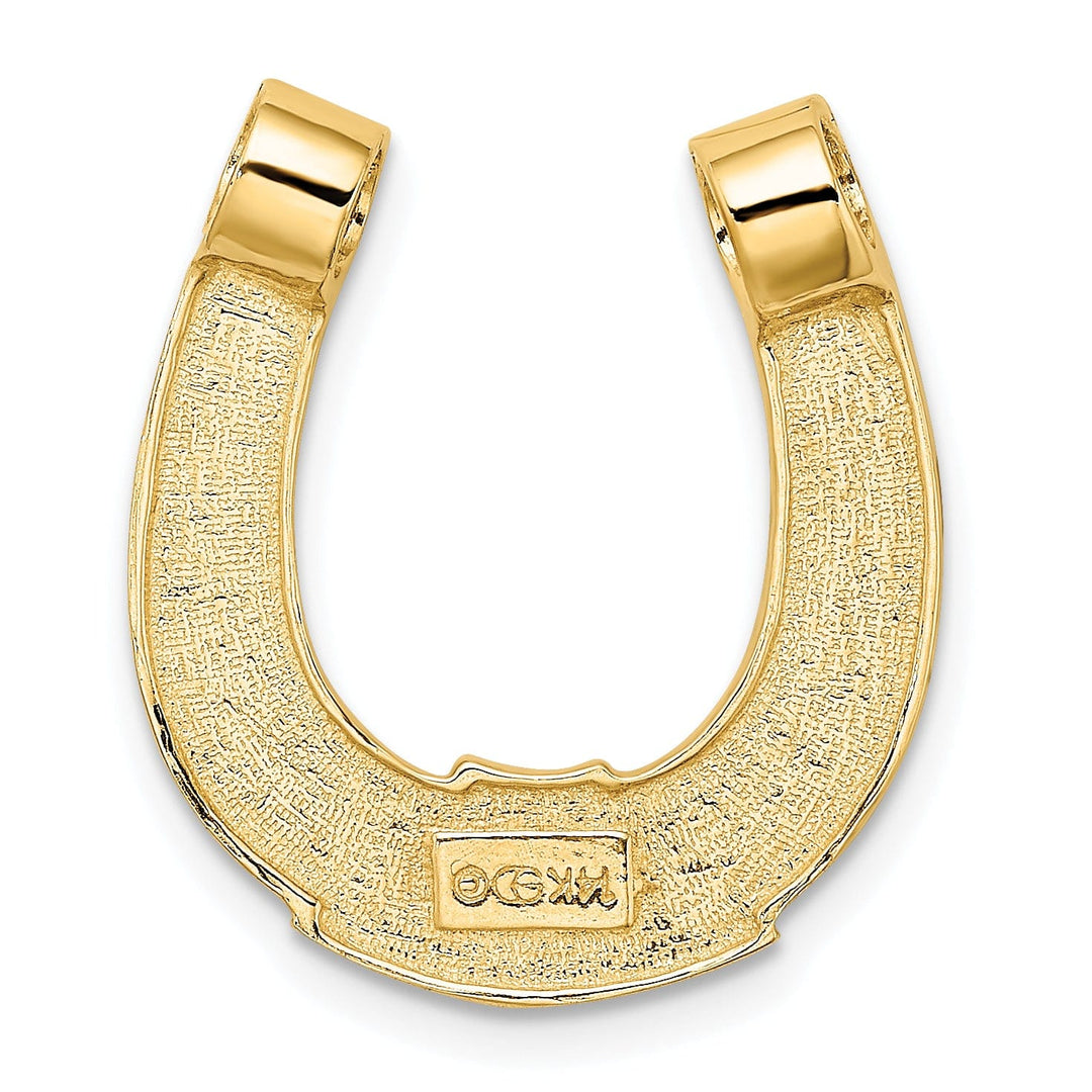 14k Yellow Gold White Rhodium Textured Polished Finish Horseshoe Chain Slide Charm Pendant will not fit omega chain