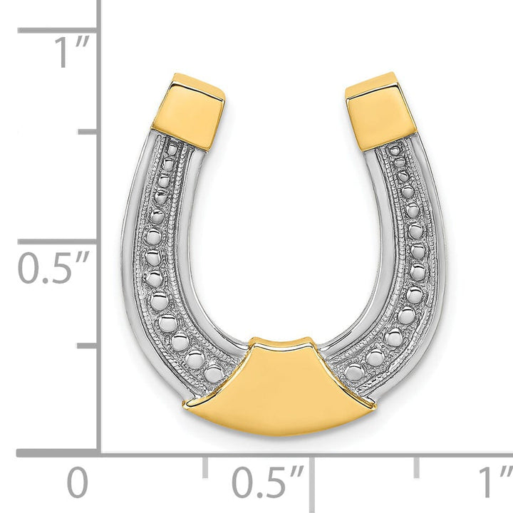 14k Yellow Gold White Rhodium Textured Polished Finish Horseshoe Chain Slide Charm Pendant will not fit omega chain