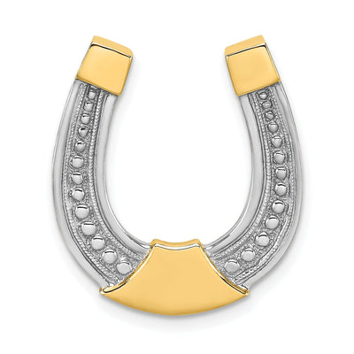 14k Yellow Gold White Rhodium Textured Polished Finish Horseshoe Chain Slide Charm Pendant will not fit omega chain at $ 315.3 only from Jewelryshopping.com