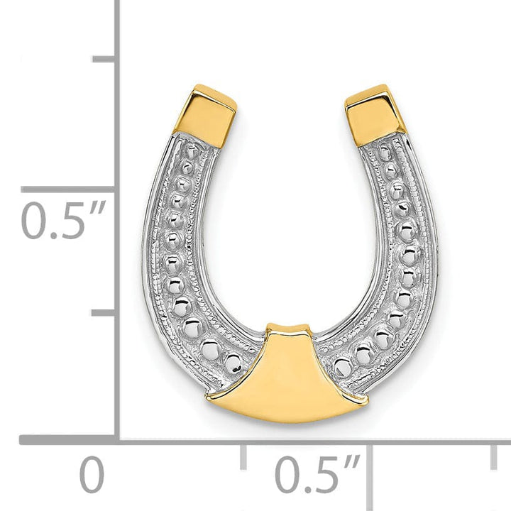14k Two-tone Gold Textured Polished Finish Horseshoe Chain Slide Charm Pendant will not fit omega chain