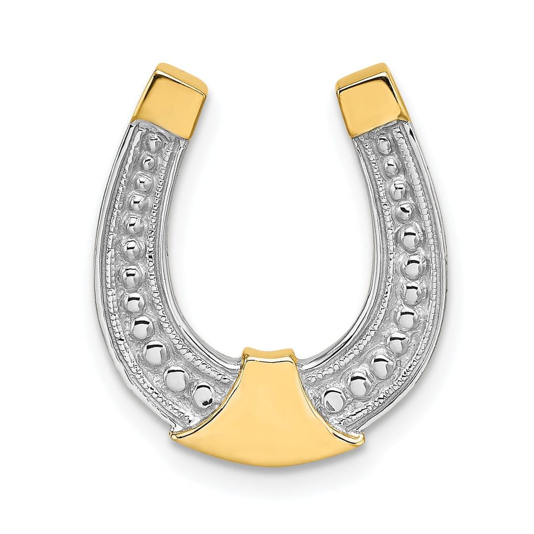 14k Two-tone Gold Textured Polished Finish Horseshoe Chain Slide Charm Pendant will not fit omega chain