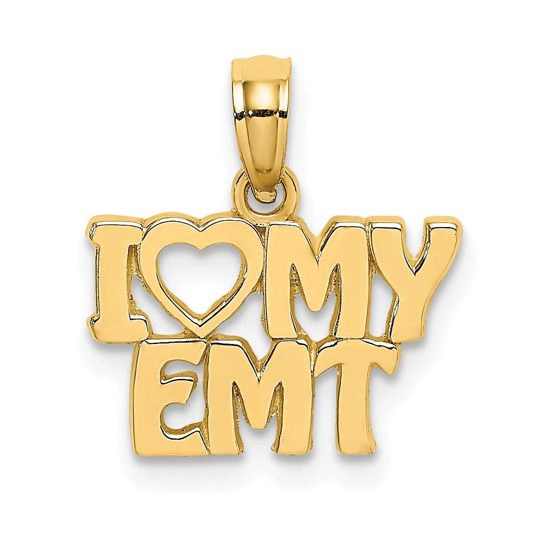 14k Yellow Gold Open Back Polished Finish I LOVE MY EMT Charm Pendant