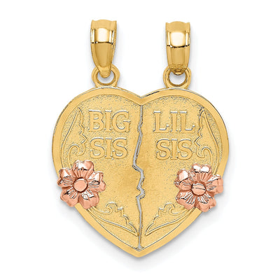 14k Two Tone Gold Polished Finish 2-Pieces BIG SIS-LIL SIS Break-A-part Heart Design Charm Pendant at $ 154.11 only from Jewelryshopping.com