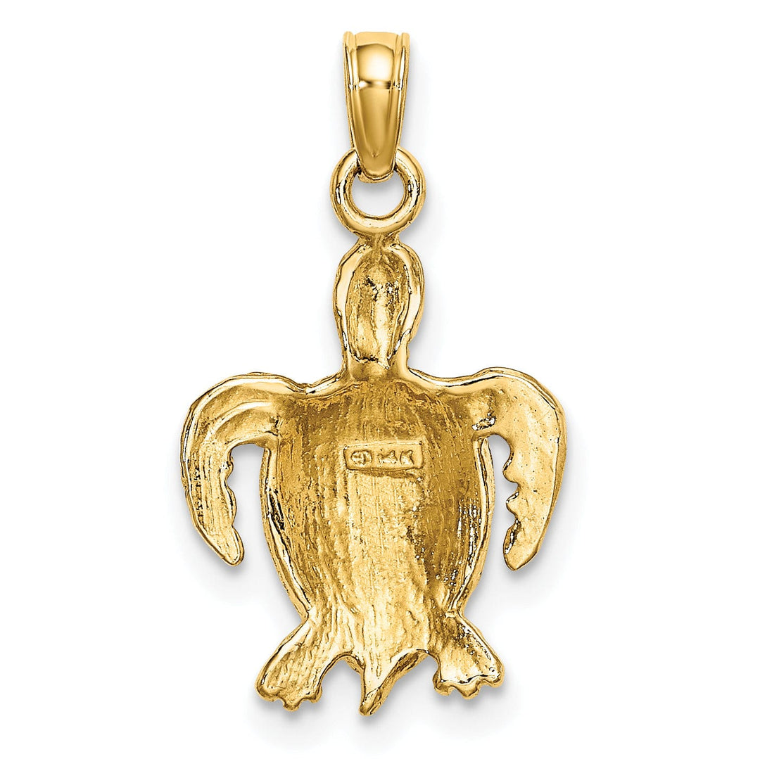 14k Yellow Gold with White Rhodium Solid Casted Polished Finish Swimming Sea Turtle Charm Pendant