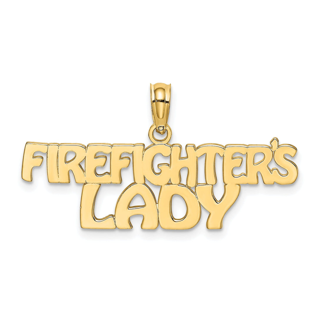 14k Yellow Gold Open Back Polished Finish FIREFIGHTER'S LADY Charm Pendant