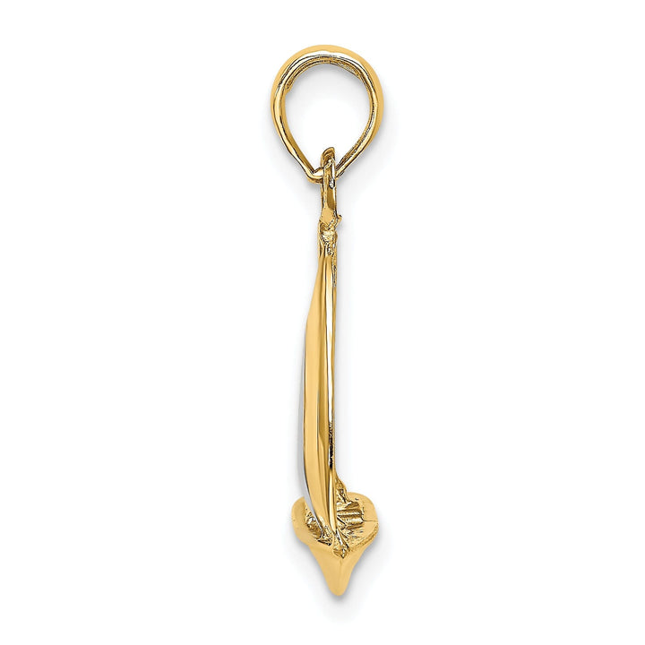 14K Yellow Gold Rhodium 3-Dimensional Polished Finished Sailboat Charm Pendant