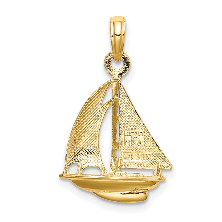 14K Yellow Gold Rhodium 3-Dimensional Polished Finished Sailboat Charm Pendant