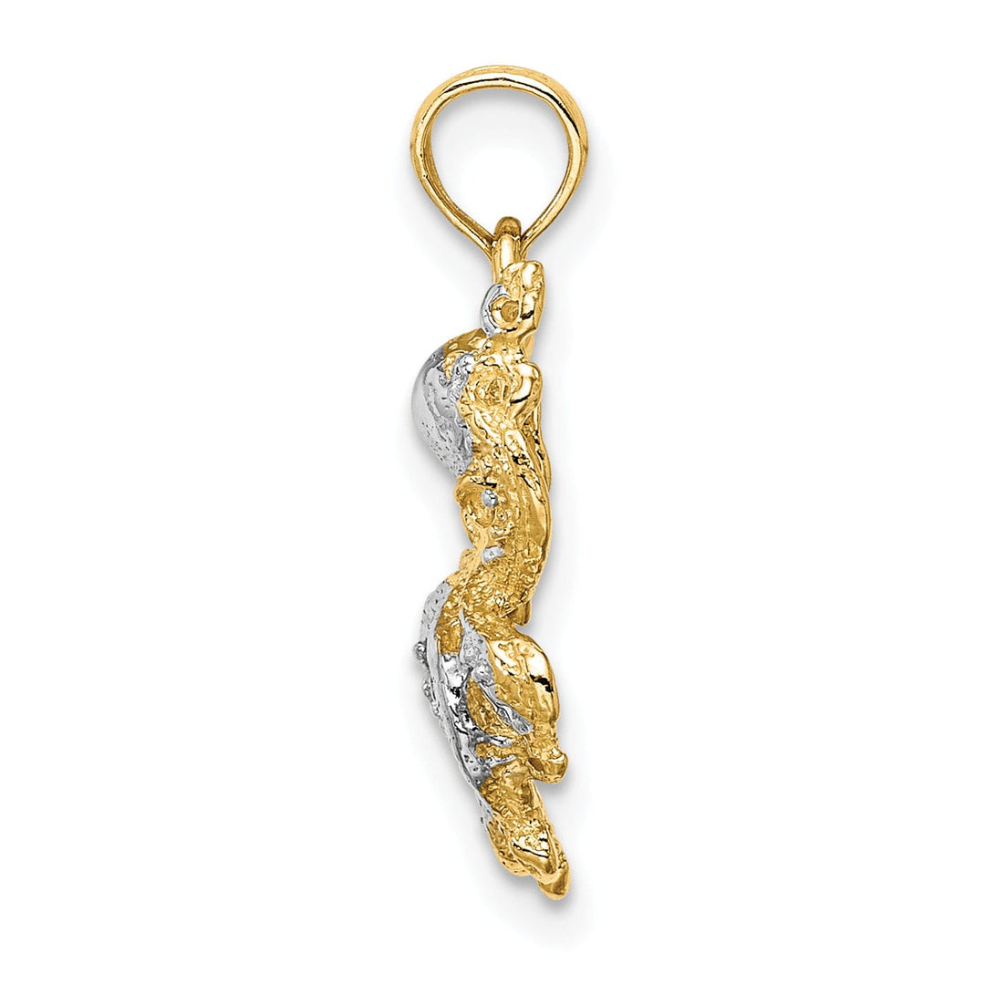 14K Yellow Gold with White Rhodium Casted Solid Textured Polished Finish Octopus Charm Pendant