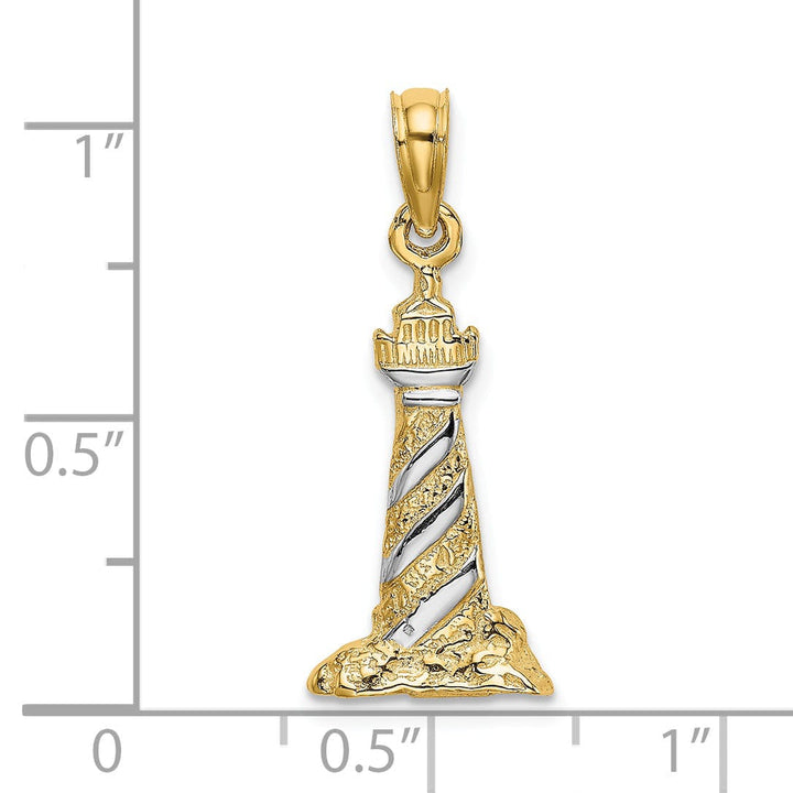 14K Yellow Gold White Rhodium Polished Finish 3-D Lighthouse Charm