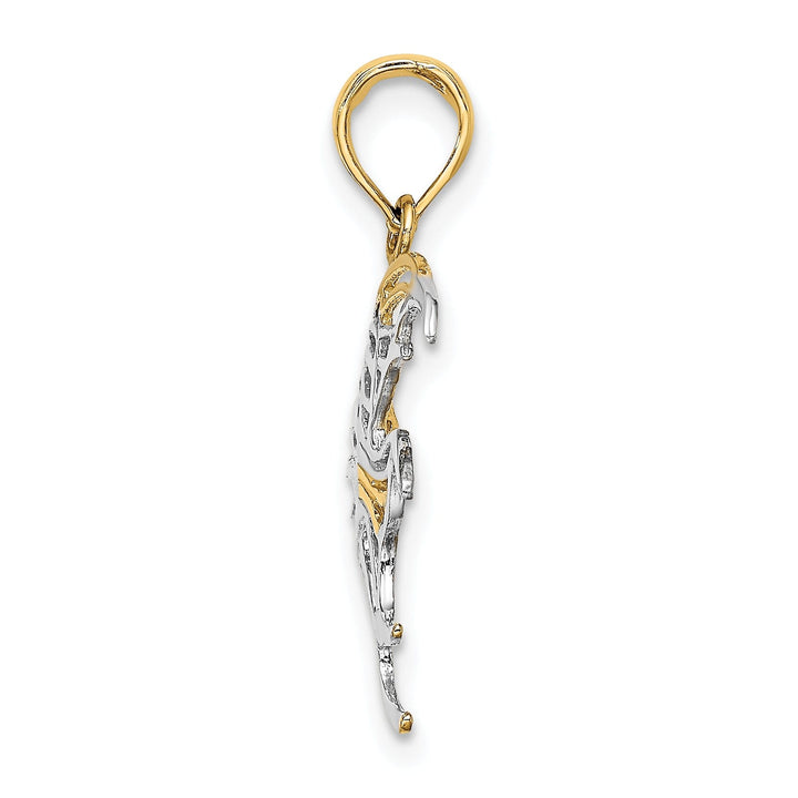 14K Yellow Gold White Rhodium Textured Polished Finish ANGELFISH Cut Out Design Charm Pendant