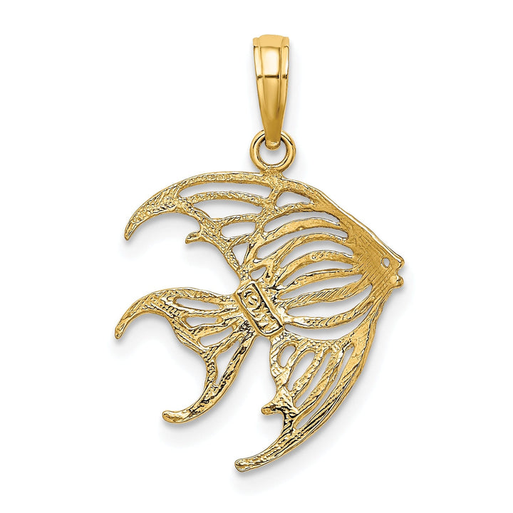 14K Yellow Gold White Rhodium Textured Polished Finish ANGELFISH Cut Out Design Charm Pendant