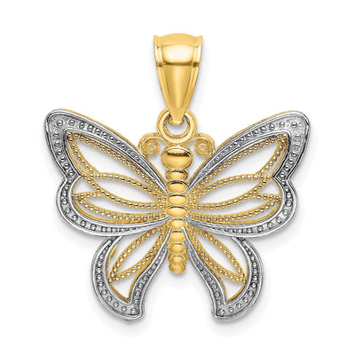 14k Two-tone Gold Open Back Solid Polished Finish Butterfly Beaded Wings Charm at $ 111.3 only from Jewelryshopping.com