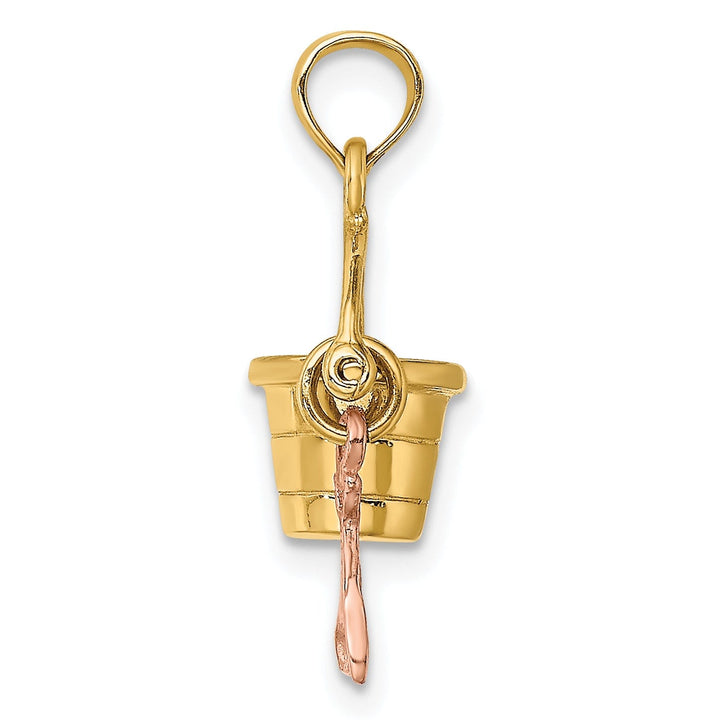 14k Yellow, Rose Gold Polished Finish 3-Dimensional Moveable Beach Pail with Shovel Charm Pendant