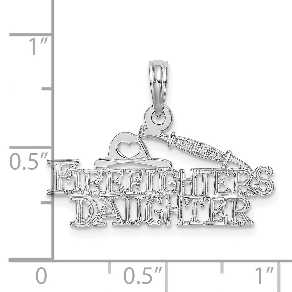 14k White Gold Polished Finish Open Back FIREFIGHTER'S DAUGHTER Charm Pendant