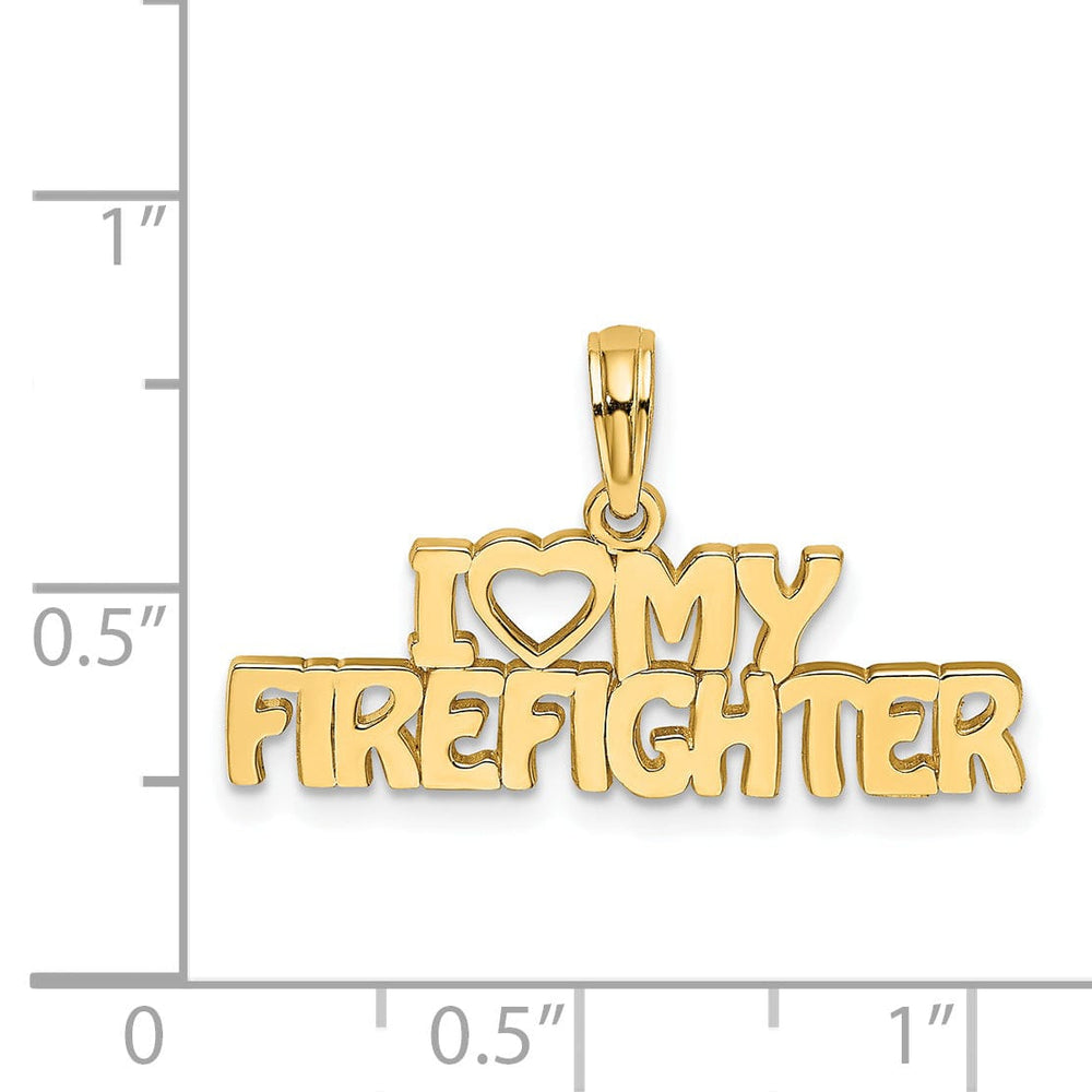 14k Yellow Gold Open Back Polished Finish I LOVE MY FIREFIGHTER Charm Pendant