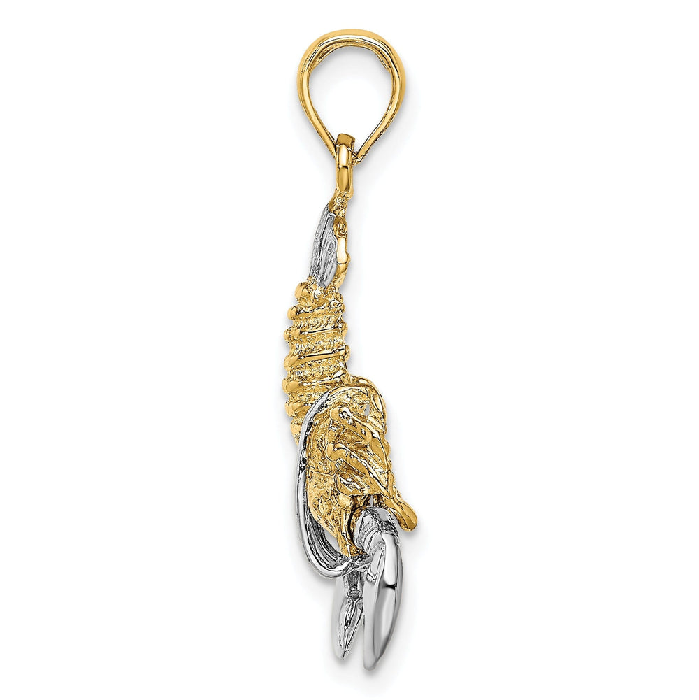 14K Yellow Gold White Rhodium Polished Textured Finish Moveable Lobster Charm Pendant