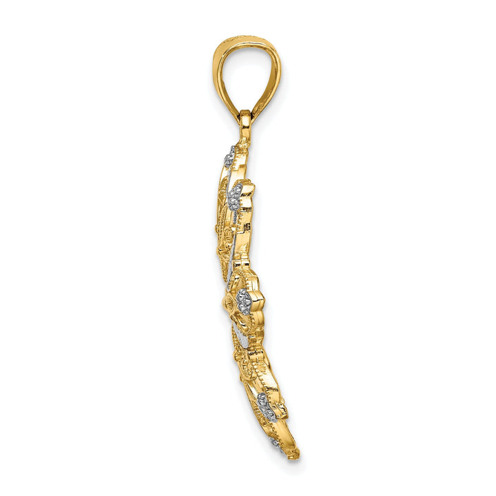 14K Two-tone Gold Open Back Solid Polished Finish Diamond-cut Flower Charm Pendant