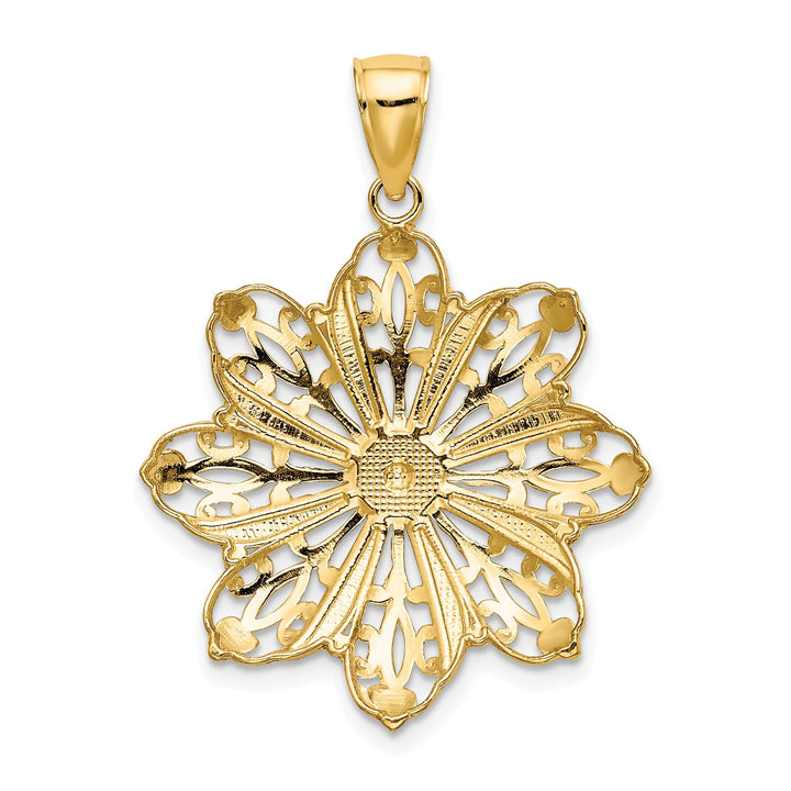 14K Two-tone Gold Open Back Solid Polished Finish Diamond-cut Flower Charm Pendant