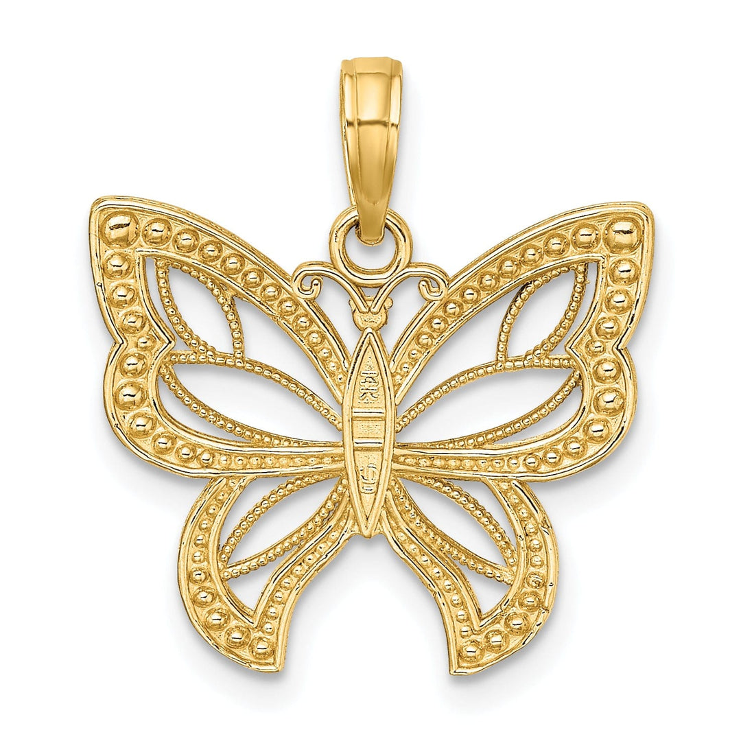 14k Two-tone Gold Solid Open Back Polished Finish Butterfly Beaded Wings Charm Pendant