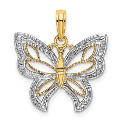 14k Two-tone Gold Solid Open Back Polished Finish Butterfly Beaded Wings Charm Pendant at $ 175.64 only from Jewelryshopping.com