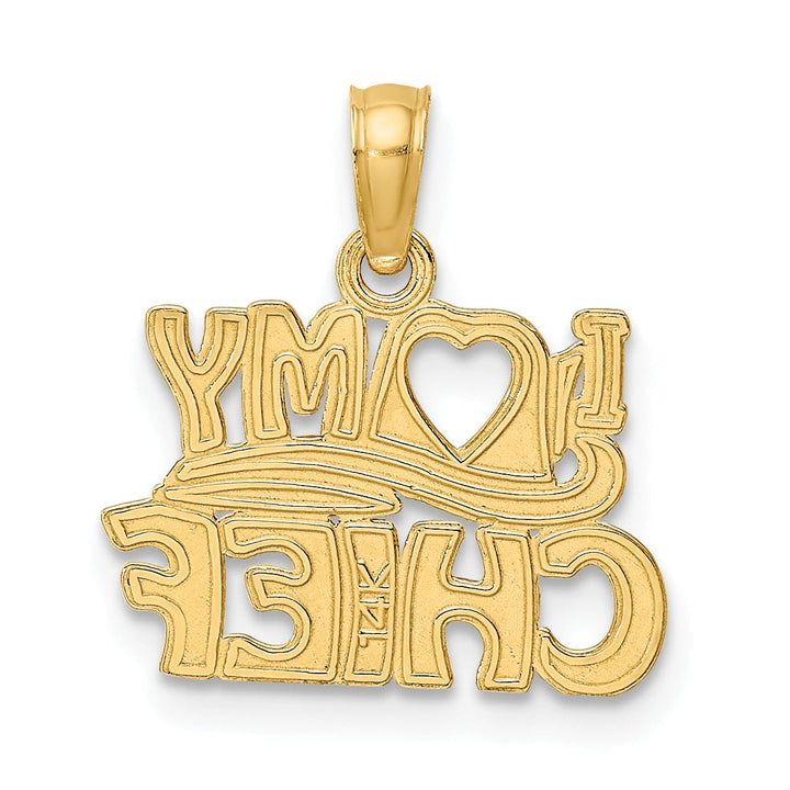 14k Yellow Gold Open Back Polished Finish I LOVE MY CHIEF Charm Pendant