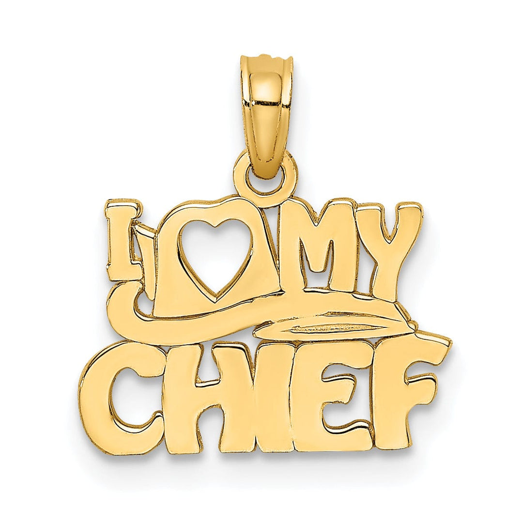 14k Yellow Gold Open Back Polished Finish I LOVE MY CHIEF Charm Pendant