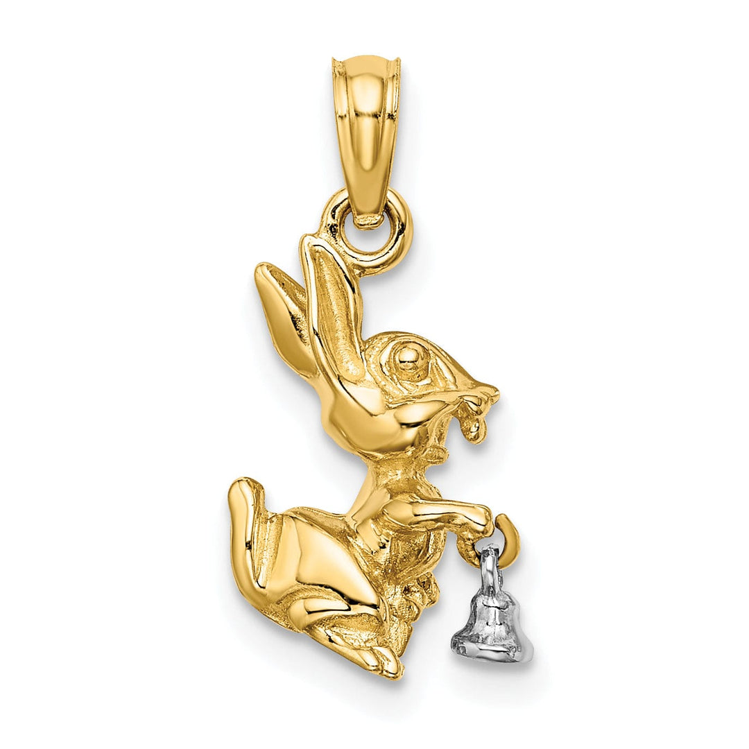 14k Two-Tone Gold Textured Polished Finish Moveable 3-Dimentional Bunny Rabbit Charm Pendant