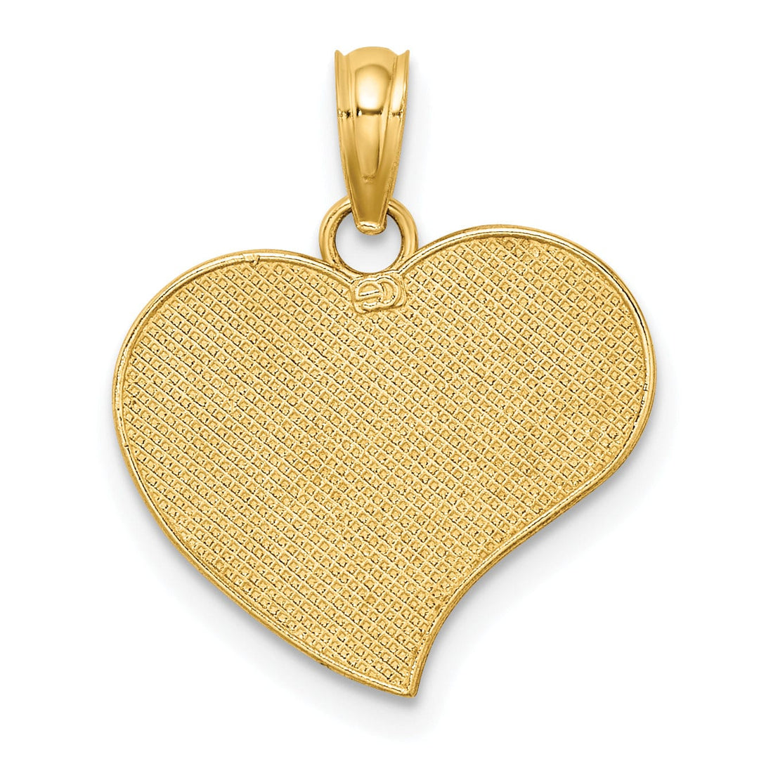 14k Yellow Gold, White Rhodium Textured Polished Finish MOM with Angel in Heart Shape Design Charm Pendant